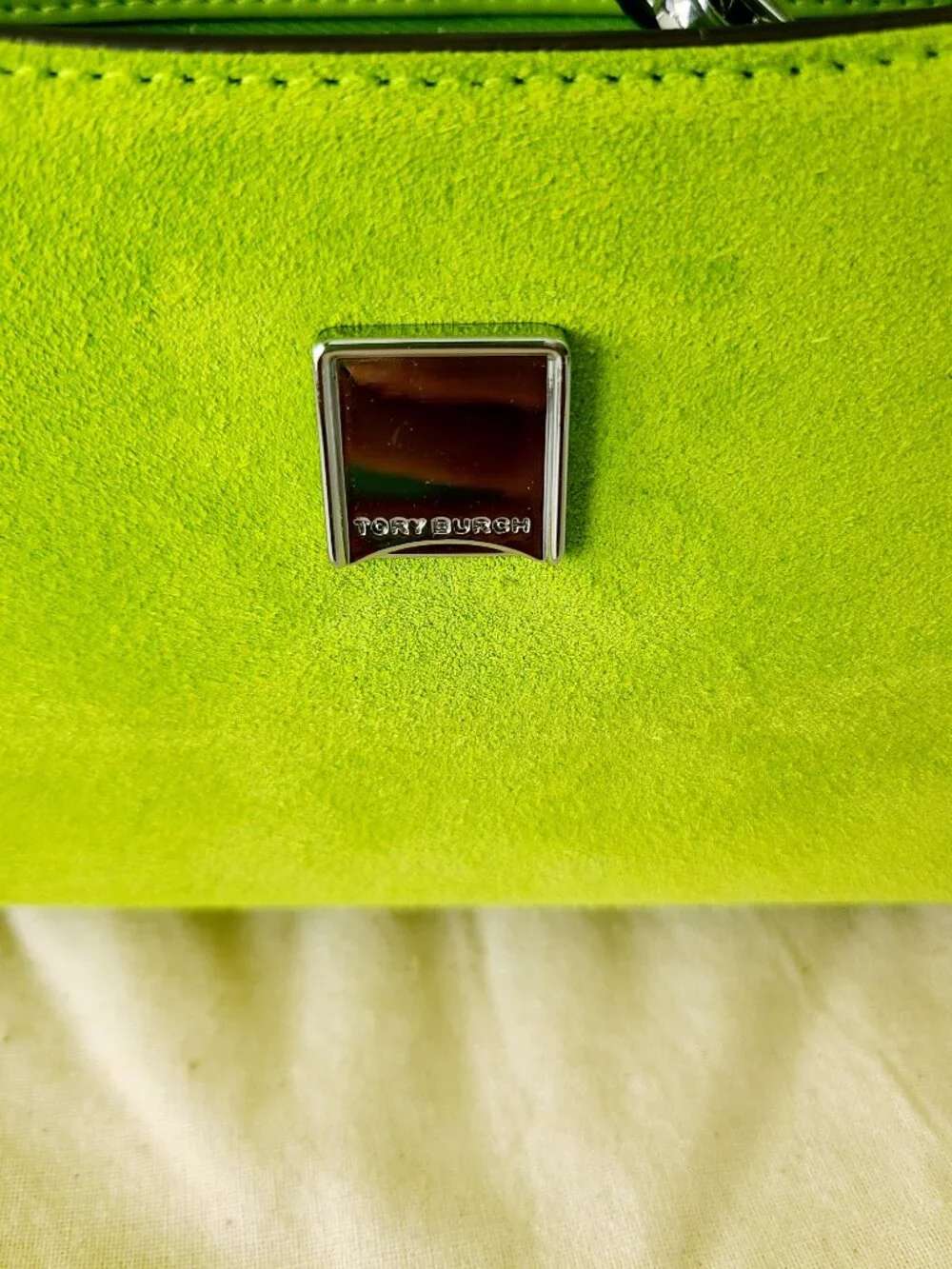 Tory Burch Rory Novelty Suede Flap Shoulder Bag Bitter Lime Multi Straps $675